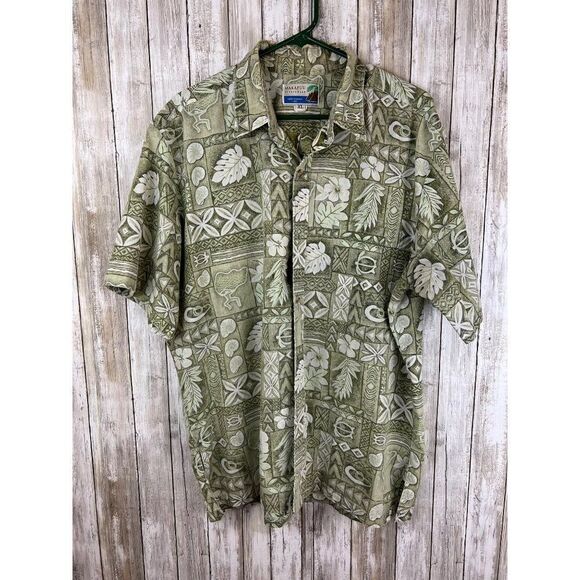 Vintage Makapuu Green Floral Tropical Abstract Hawaiian Shirt XL Reverse Print - Picture 1 of 9